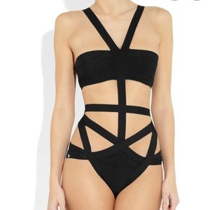 Herve Leger Black one piece cut out bandage bathing suit